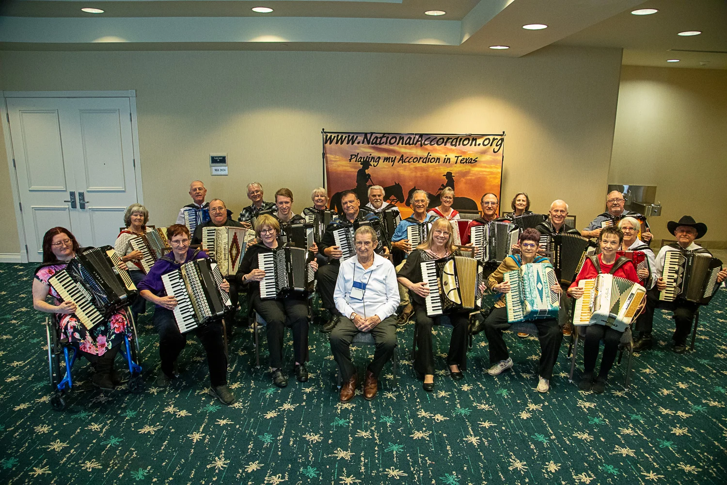 Oklahoma Accordion Club: members and accordions at a club gathering.